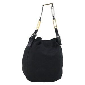 Authentic FENDI Shoulder Bag Nylon Black Gold Silver